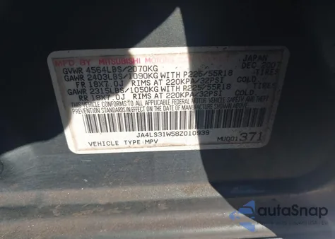 2008 Mitsubishi Outlander Se z USA, uszkodzony, nr VIN JA4LS31W58Z010939